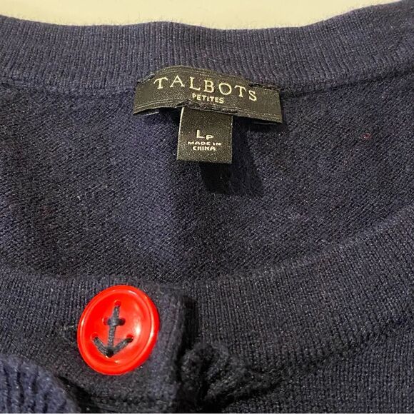 Talbots Lightweight Button Ruffle Nautical Cashmere Blend Cardigan Women Size LP - Picture 6 of 16